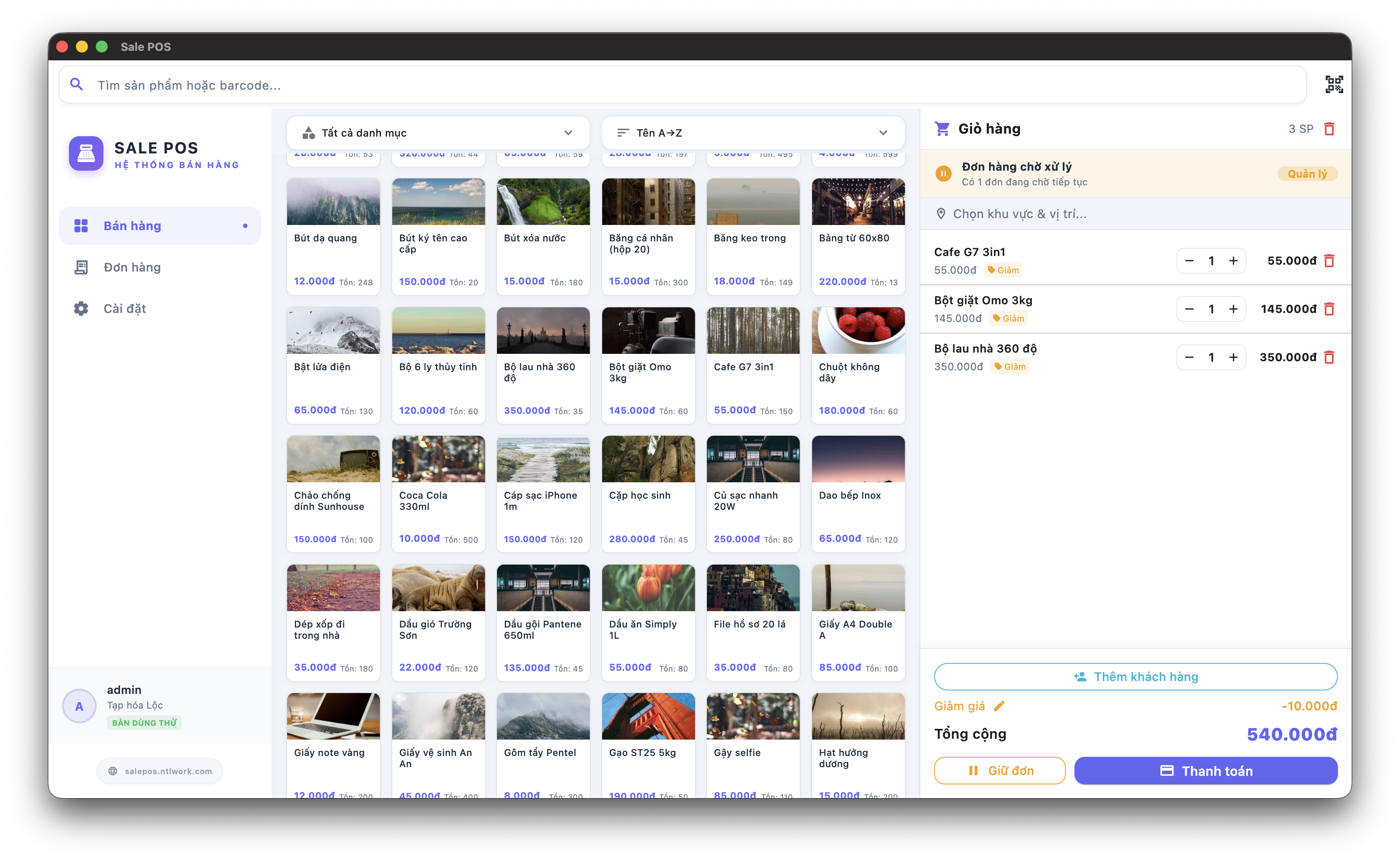 Giao diện quản lý bán hàng Sale POS - Quản lý doanh thu và đơn hàng tiện lợi